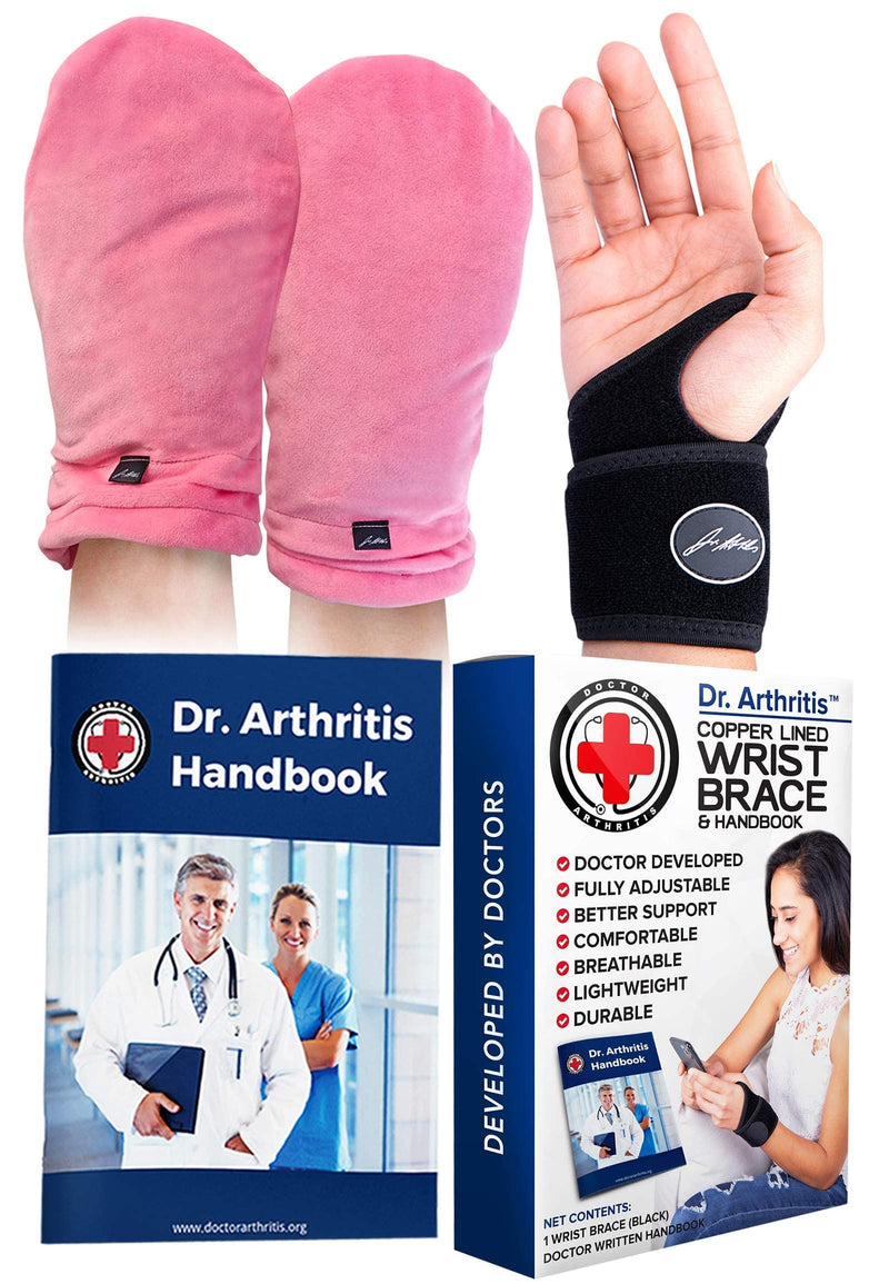 [Australia] - Bundle: Heat Therapy Arthritis Gloves (1 Pair, Pink) + Copper Lined Wrist Support (Single) 