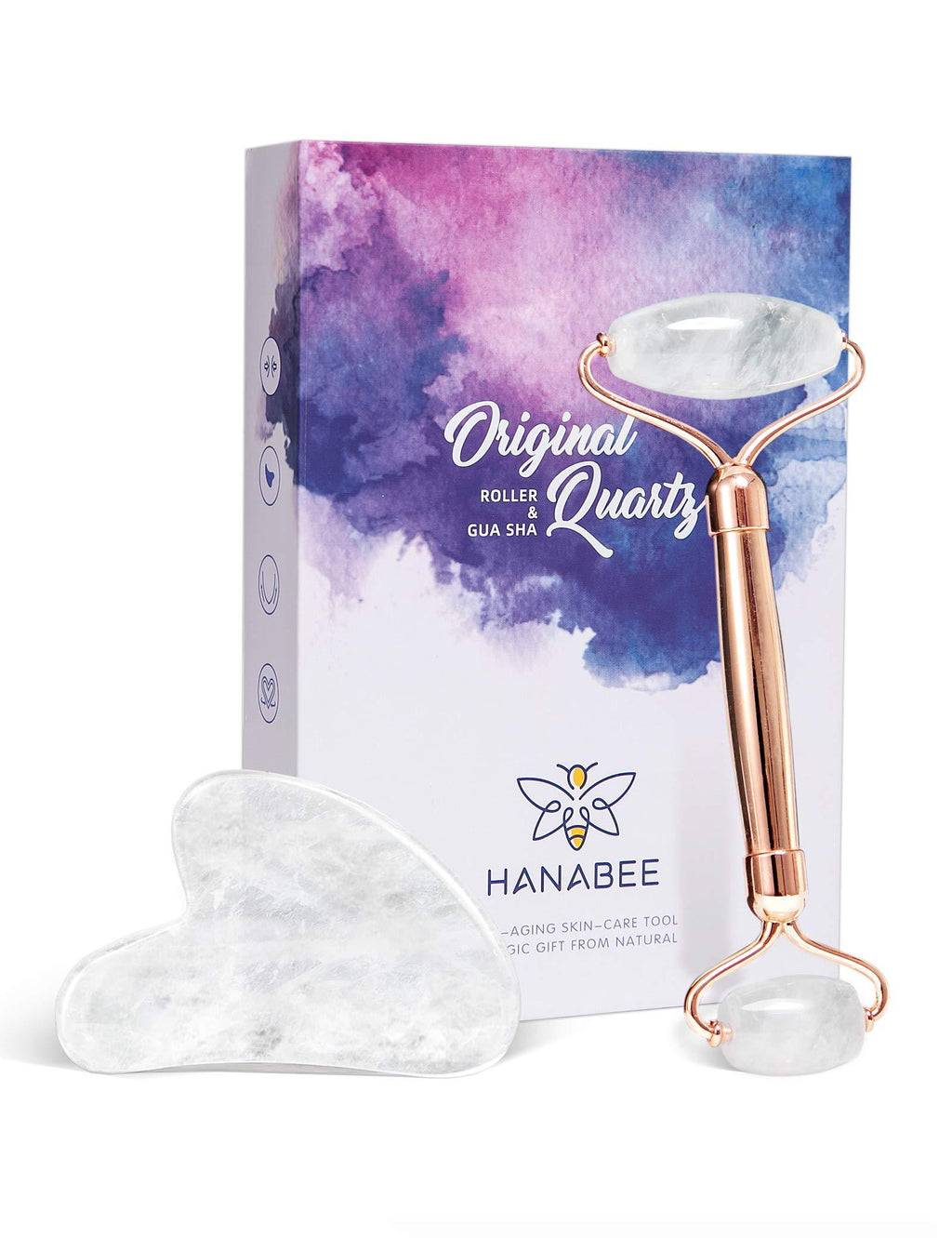 [Australia] - Gua Sha Jade Roller,Rose Quartz Face Roller Skin Care Tools,Beauty Facial Massager,Eye Roller For Puffy Eyes,Self Care Gifts For Women,HANABEE Skincare Sets & Kits (White Quartz) White Quartz 