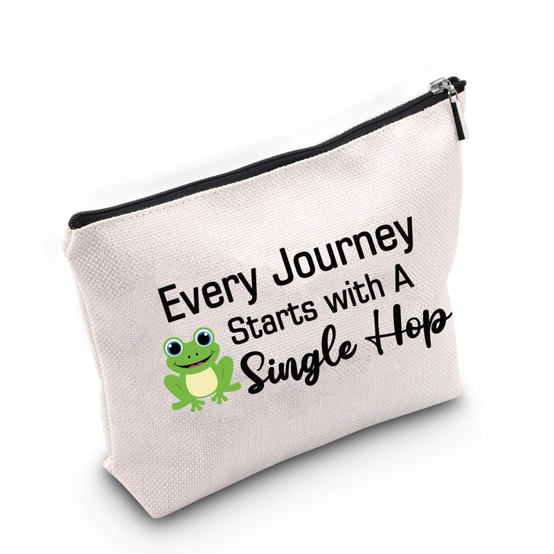 [Australia] - TSOTMO Every Journey Starts with A Single Hop Makeup Bag Frog Lover Gifts Travel Quote Motivational Gift Graduation Student Gift (Single Hop) 