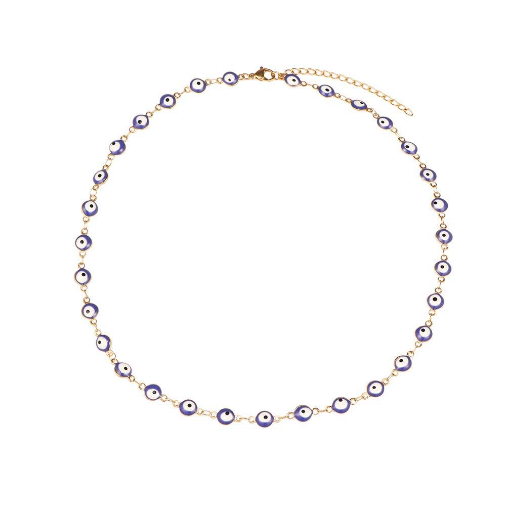 [Australia] - Evil Eye Necklace Bracelet Set for Women Girls,18k Gold Plated Stainless Steel Gold Blue Choker 