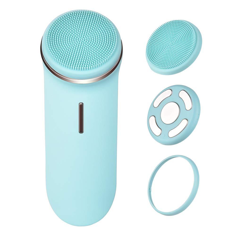 [Australia] - Facial Cleansing Beauty Device,IPX7 Waterproof,3 modes,2 Brush Heads,Metal Electrode Tighten Head&Silicone Head,For Deep Cleaning|Tighten Skin|Gentle Exfoliate|Massage,Rechargeable,For All Skins(Blue) Blue 