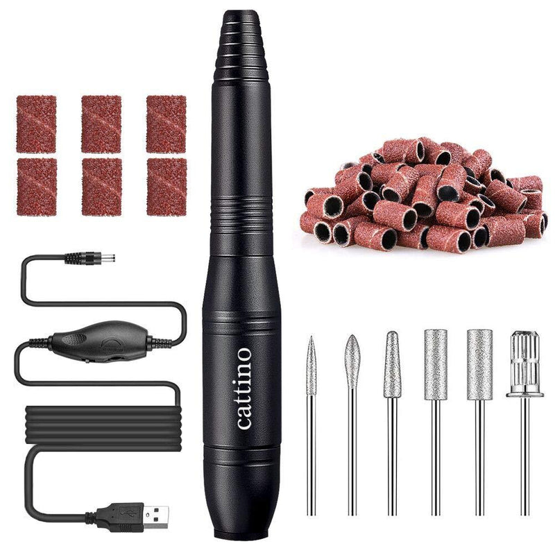 [Australia] - Cattino Electric USB Nail Drill Machine, Electrical Acrylic Nail File Nail Art Supplier for Acrylic, Gel Nails, Professional USB Nail Buffer Manicure Pedicure Polishing Tools for Home Salon Use, Black 