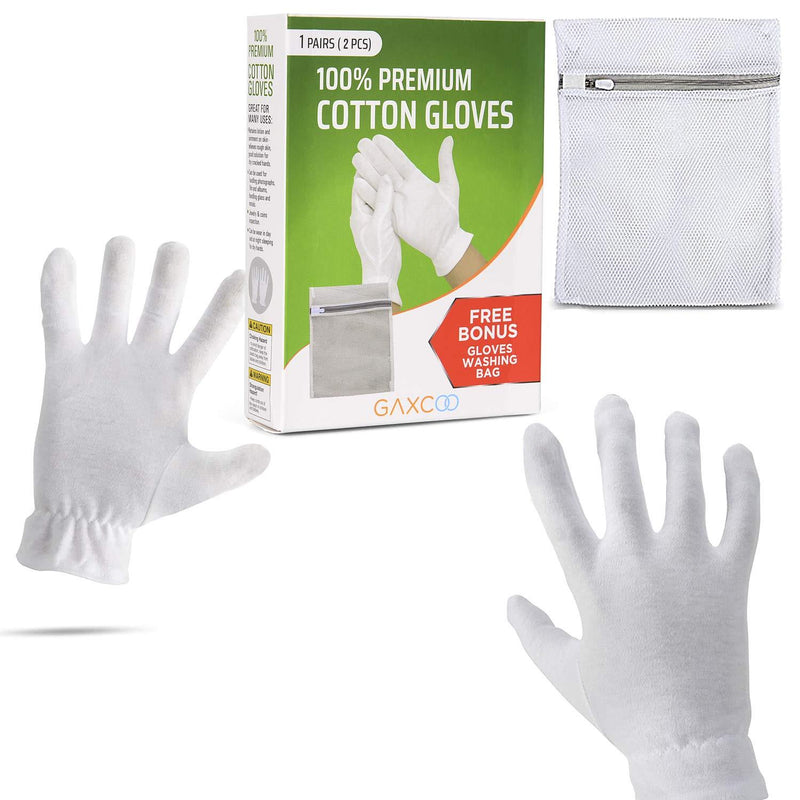 [Australia] - Moisturizing Gloves OverNight Bedtime Cotton | Cosmetic Inspection Premium Cloth Quality | Eczema Dry Sensitive Irritated Skin Spa Therapy Secure Wristband (1 Pair) 1 Pair 