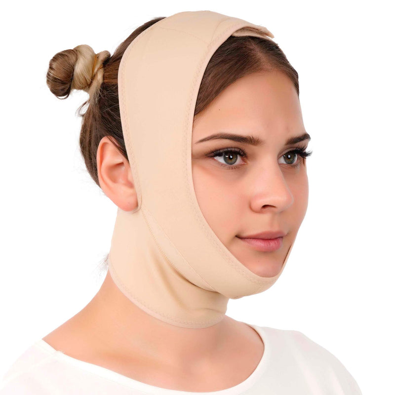 [Australia] - Post Surgery Neck and Chin Compression Garment Wrap Bandage for Women, Face Slimmer, Jowl Tightening, Neck Coverage, Chin Lifting Strap (L) Large (Pack of 1) 