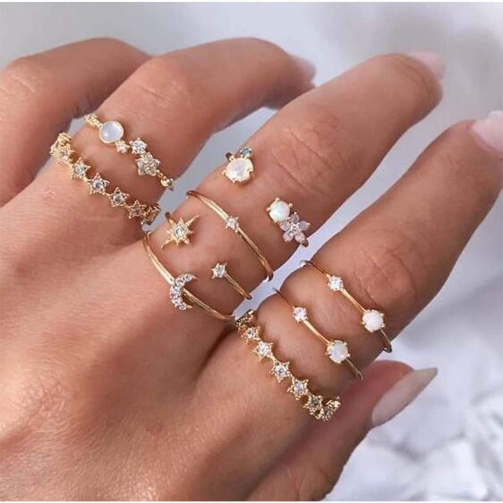 [Australia] - TseanYi Vintage Knuckle Rings Set Gold Half Open Moon Rings Stacking Moon Star Finger Rings Retro Midi Rings Accessories Jewelry for Women and Girls (Gold 2) Gold 2 