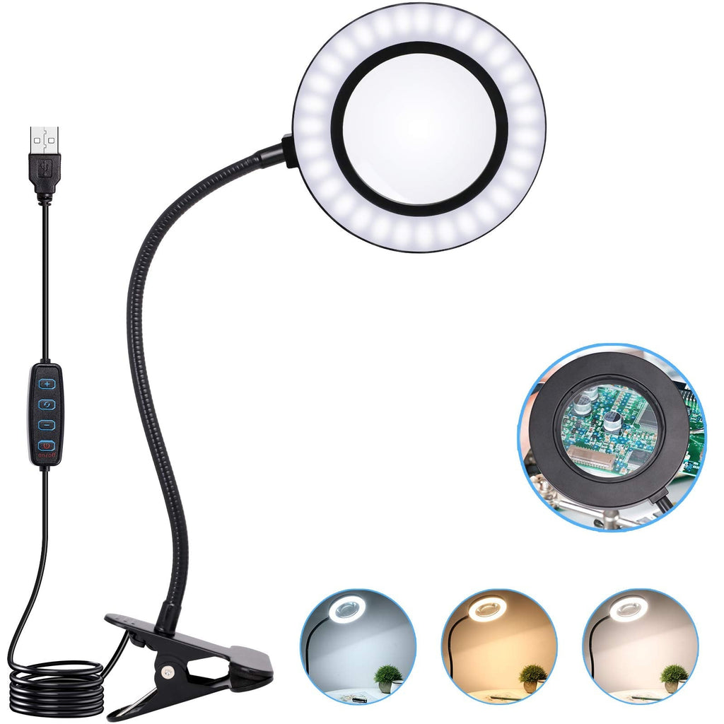 [Australia] - 10X Magnifying Glass Lamp with Light Magnifier Light with Clip, Adjustable Flexible Gooseneck, 3 Color Modes Magnifying Lamp with USB Powered, Perfect for Daily Hobbies Repairing, Reading, Crafts 