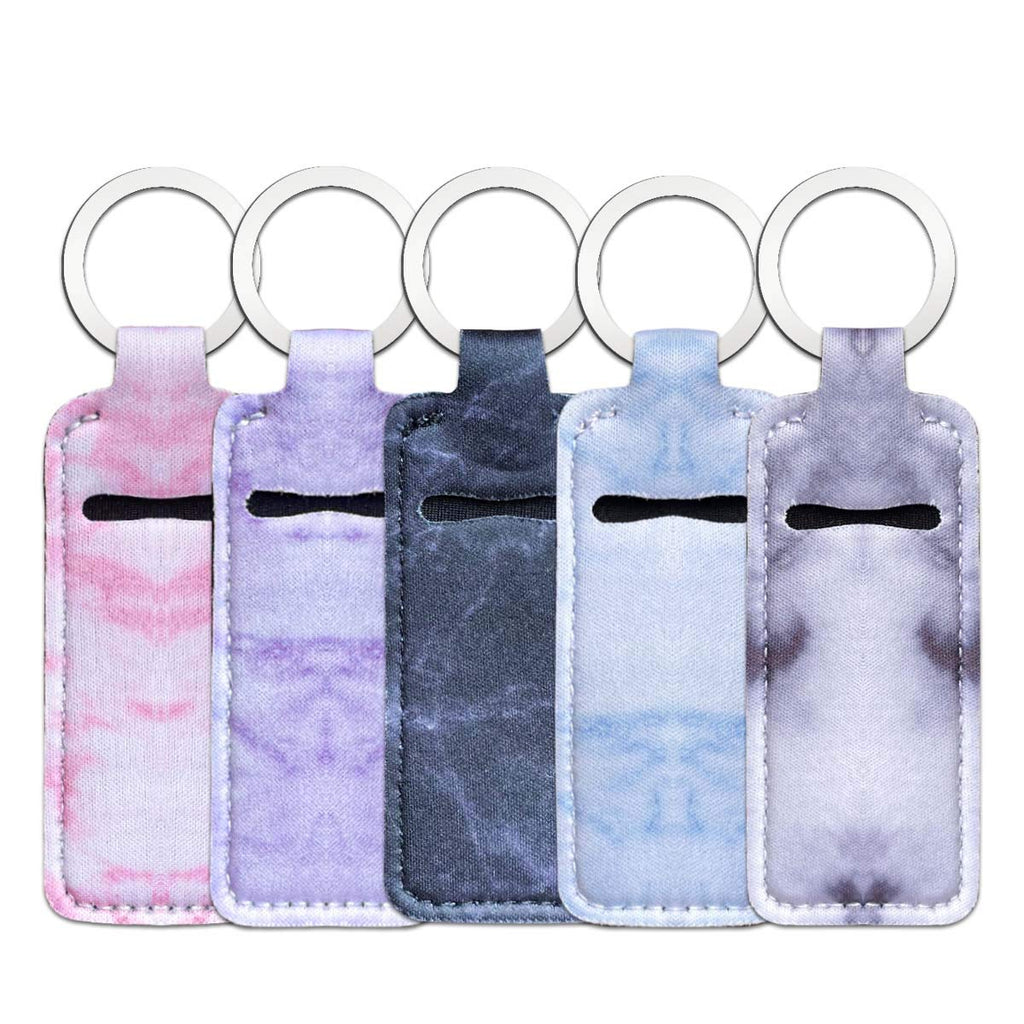 [Australia] - 5 Pieces Marble Chapstick Holder Keychain Clip-on Sleeve Chapstick Pouch Neoprene Keychains Lipstick Holder Elastic Lip Balm Holster Keychain Holder for Chapstick Tracker Safeguard Travel Accessories 