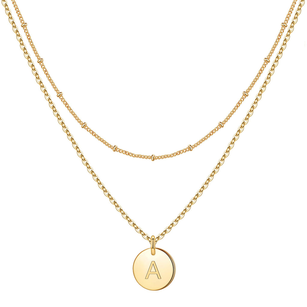 [Australia] - IEFWELL Gold Initial Necklaces for Women,14K Gold Filled Double Side Engraved Hammered Gold Coin Necklaces for Women Initial Necklace Layered Initial Necklaces for Women Teen Girl Jewelry A 