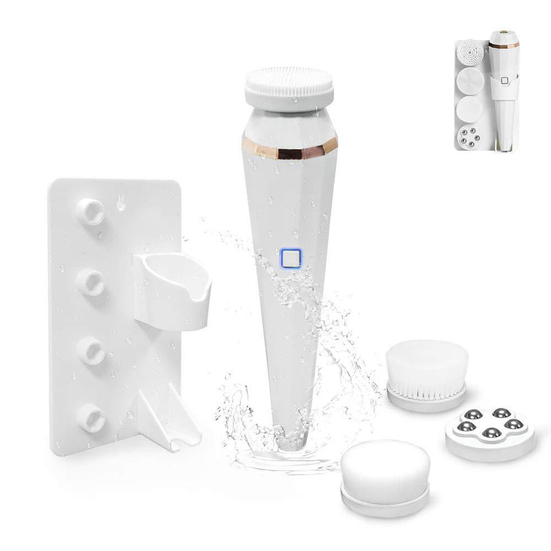 [Australia] - Electric Facial Cleansing Brush, with 4 Face Cleaning Brush Heads, 360° Rotating, Rechargeable Face Brush Skin Cleansing Waterproof, 3 Modes Face Brushes for Cleaning and Exfoliating, Massaging(white) White 