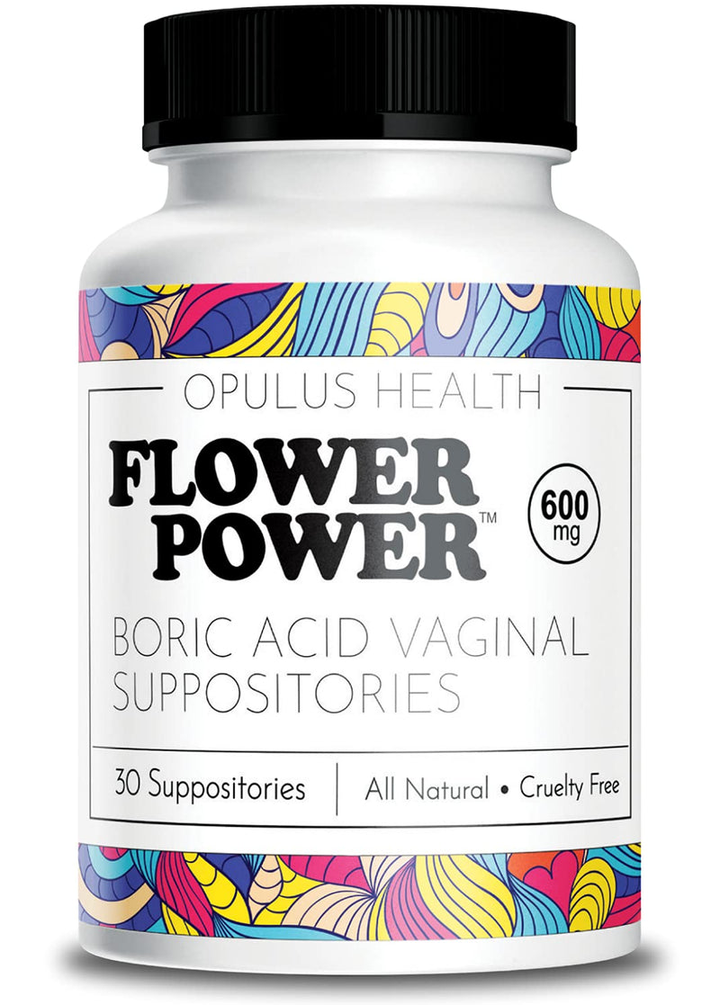 [Australia] - Flower Power Vegan Boric Acid Suppositories - 30 Capsules - 600mg for Vaginal Odor and pH Balance - Made in USA 30 Count (Pack of 1) 
