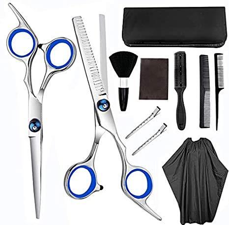 [Australia] - Professional haircut scissors set, family haircut set, haircut scissors set, thin scissors, haircut comb, clip, cloak, haircut set, hairband, 15 pieces suitable for salon or family use (6.5, Blue) 6.5 