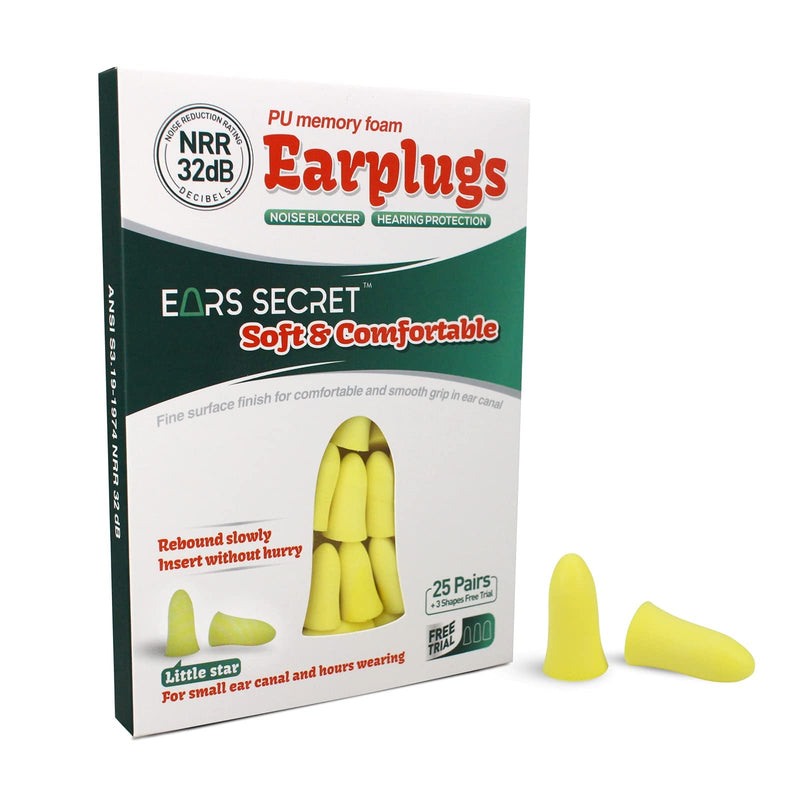 [Australia] - EARS SECRET Sleep Ear Plugs for Side Sleepers 25pairs NRR32 Soft Foam Earplugs for Women Snore Solution Extra Small Ear Canal for Sleeping Noise Canceling Sound Blocking Little Star SMALL Size Little Star 25 Pairs 