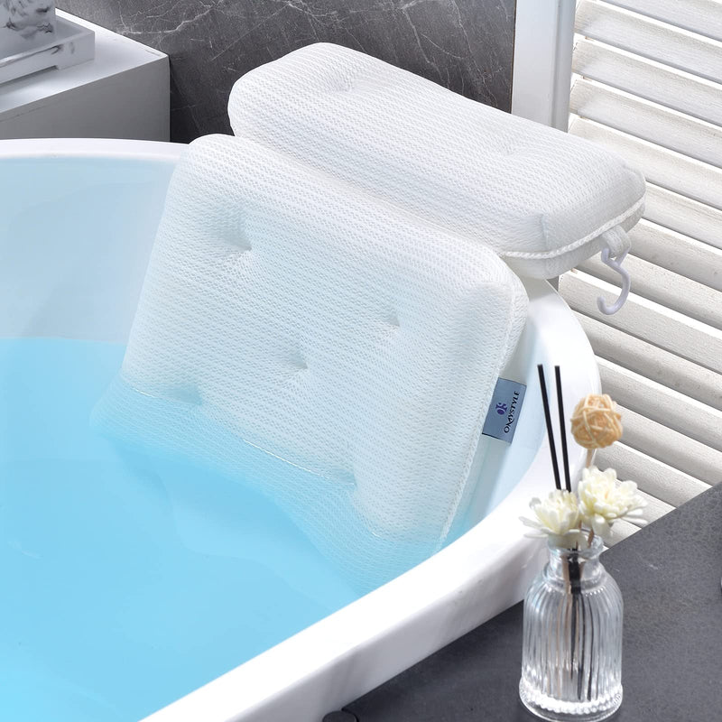 [Australia] - OMYSTYLE Soft 5D Mesh Bath Pillow for Tub, Bathtub Pillows with 7 Large Suction Cups, Spa Bath Pillow for Neck, Head, Shoulder and Back Support - Non-Slip, Supportive, Quick Dry 2 Panel Bath Pillow 