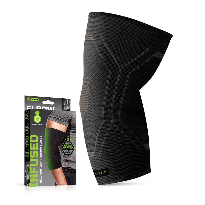 [Australia] - Green Drop Professional Elbow Brace - Compression Sleeve Support for Men & Women - Breathable Patented Medical Grade Natural Relief Herb-Infused Support for Sports, Tennis, Injury Recovery, Arthritis Small / Medium 