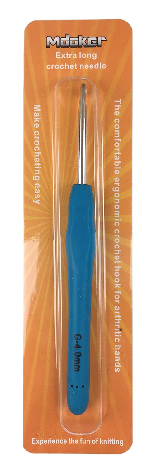 [Australia] - Mdoker Extra Long Crochet Hooks,Ergonomic Grip Soft Handles for Handmade DIY Crocheting,Size G/6(4.0MM) 4mm Blue 