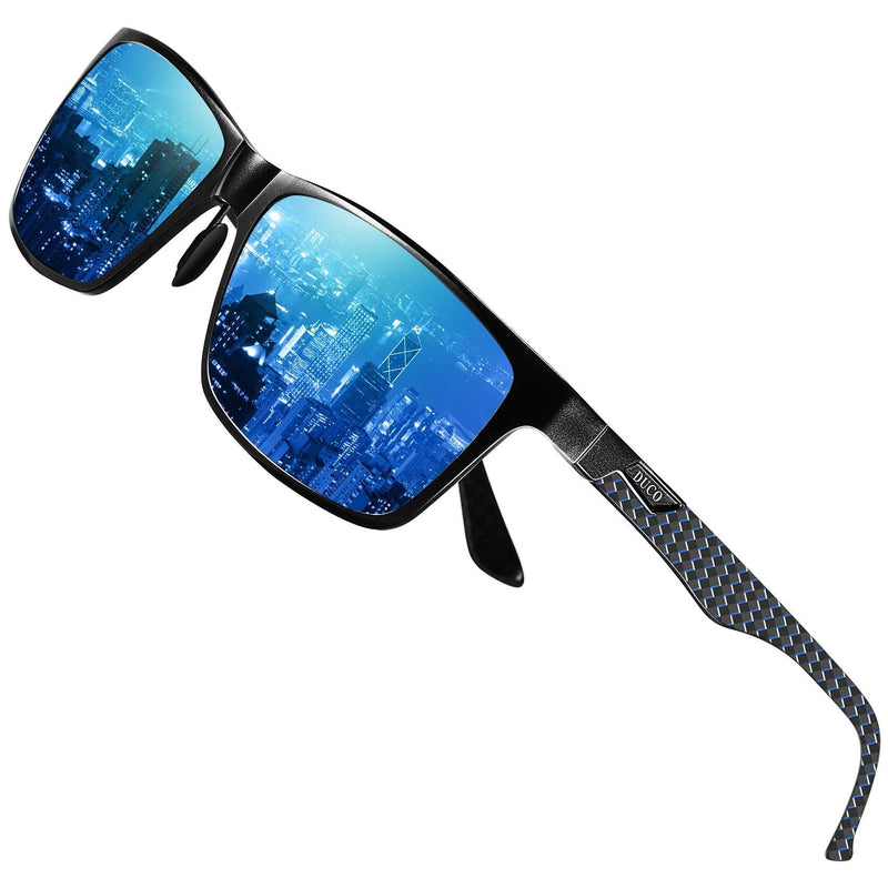 [Australia] - DUCO Men's Luxury Carbon Fiber Temple Polarized Sunglasses for Men Sports UV400 DC8206 Black Blue Temple Revo Blue Lens 