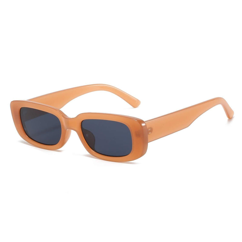 [Australia] - BUTABY Rectangle Sunglasses for Women Retro Driving Glasses 90’s Vintage Fashion Narrow Square Frame UV400 Protection Beige Frame Grey Lens 