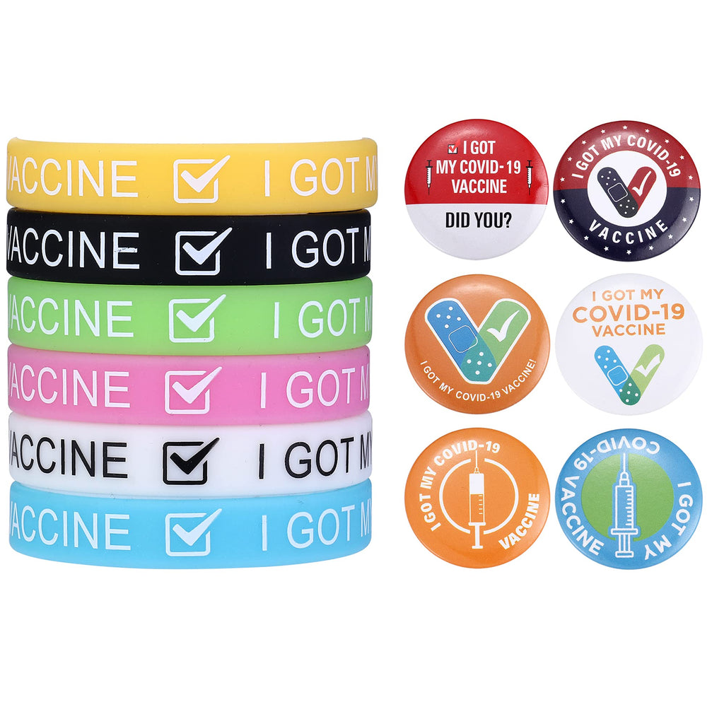 [Australia] - Fiasaso Covid Vaccinated Pin 12 Pcs I Got My Vaccine Silicone Wristbands Bracelets Pinback Buttons Pins Brooches for Women Men Notification for Public Health Pinback Button Vaccine Pins Luminous 