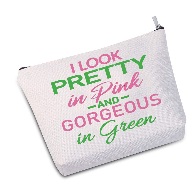 [Australia] - JXGZSO I Look Pretty in Pink And Gorgeous in Green Make Up Bag Graduation Gift For Sorority Sister (Pretty in Pink White) Pretty in Pink White 
