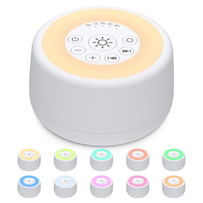[Australia] - Sleepbox Sound White Noise Machine with 25 Soothing Sounds and 10 Colors Warm Night Light 4 Brightness Levels 32 Volume Levels 5 Timer and Memory Function for Baby Kids Adults Seniors Sleeping (White) 