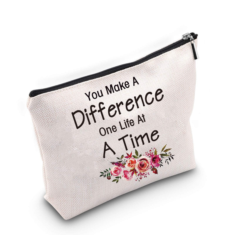 [Australia] - TSOTMO Social Worker Makeup Bag You Make A Difference One Life At A Time Cosmetic Bag Appreciation Gift For Employees (At A Time) 