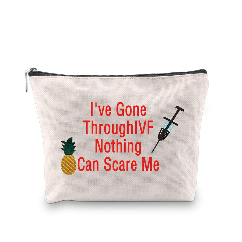 [Australia] - POFULL Infertility Warrior IVF IUI Makeup Bag Motivational Infertility Pineapple Gift I've Gone Through IVF Nothing Can Scare Me Makeup Bag (IVF Makeup bag) IVF Makeup bag 