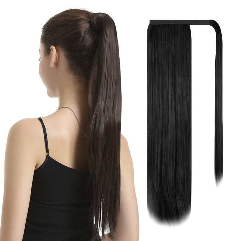 [Australia] - BARSDAR 24 Inch Ponytail Extension Long Straight Wrap Around Clip in Synthetic Fiber Hair for Women - Black 