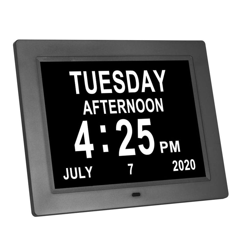 [Australia] - 2022 Upgrade 8 Inch Digital Day Calendar Clock -8 Alarm , Auto-Dimming,12/24H, Extra Large Day Date Time of Week, Dementia, Memory Loss,Impaired Vision Clock for Seniors/Elderly, Alzheimer's(Black) 