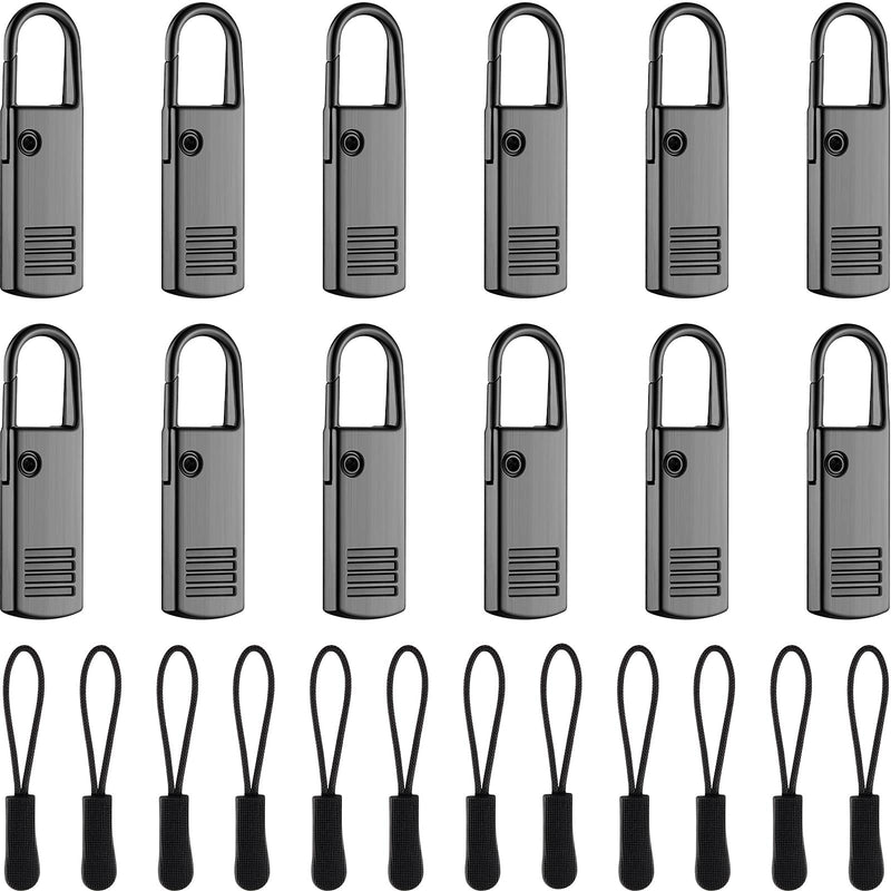 [Australia] - 12 Pieces Zipper Pull Replacement and 12 Luggage Zipper Pull Tab Extender Metal Zipper Handle Mend Fixer Zipper Tag Cord Pull for Suitcases Backpack Jacket Coat Boot Craft (Black) Black 