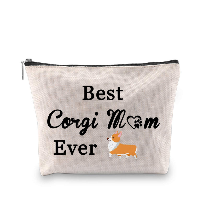 [Australia] - PXTIDY Corgi Mom Makeup Bag Corgi Makeup Bag Best Corgi Mom Ever Mom's Birthday Present Mother's Day Gift Mom Gift Mother Bag Corgi Dog Lover(beige) beige 