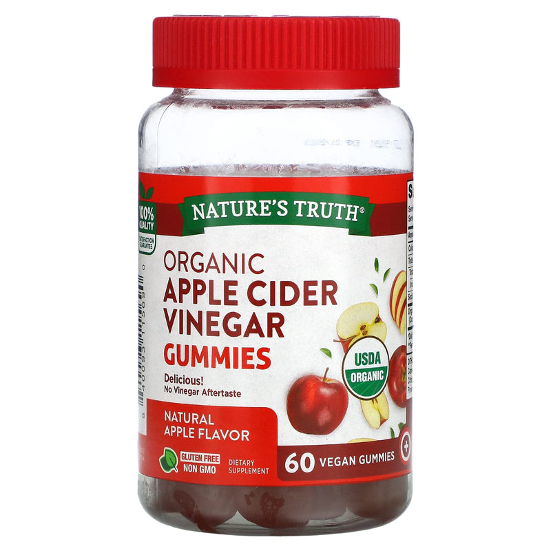 [Australia] - Organic Apple Cider Vinegar Gummies | 60 Count | Vegan, Gluten Free & Non-GMO | USDA Certified Organic | Apple Flavor | by Nature's Truth 