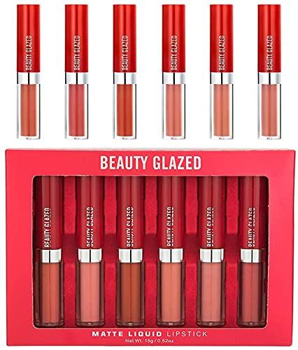 [Australia] - 6 Pcs Matte Liquid Lipstick Makeup Set, Non-Stick Cup Long-Lasting Wear Not Fade Waterproof Nude Red Velvet Lip Gloss Beauty Cosmetics Set 