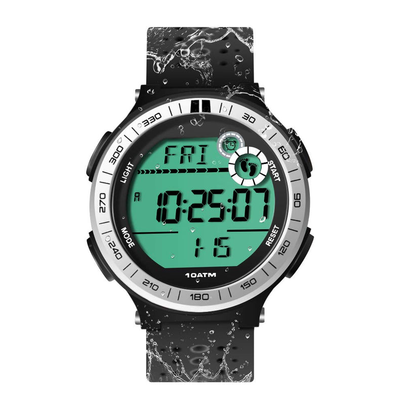 [Australia] - 10 ATM Waterproof Sports Watch Pedometer for Men Boys Scuba Diving Watch with Lap Stopwatch and Alarm Clock Function, 12/24 Hour Format Selectable 