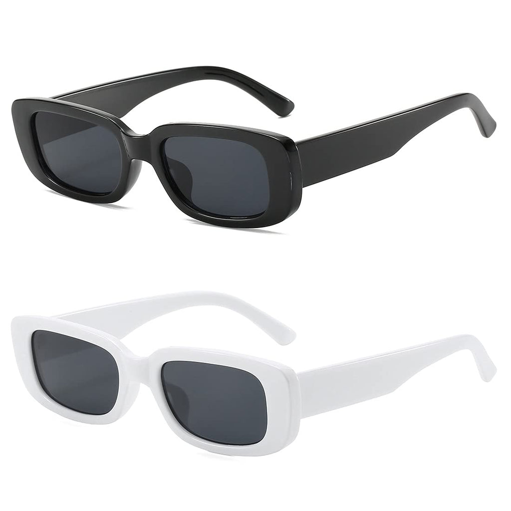 [Australia] - Small Rectangle Sunglasses for Women Retro Fashion Sunglasses UV 400 Protection Square Frame Eyewear Black 