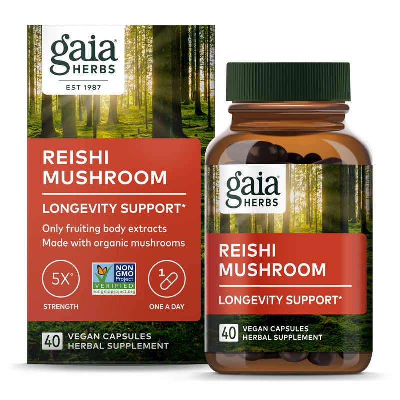 [Australia] - Gaia Herbs Reishi Mushroom - Helps Maintain a Healthy Immune System & Supports Heart Health - Adaptogen Herbal Supplement for Longevity Support - 40 Vegan Liquid Phyto-Capsules (40-Day Supply) 