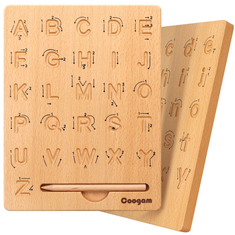 [Australia] - Coogam Wooden Letters Practicing Board, Double-Sided Alphabet Tracing Tool Learning to Write ABC Educational Toy Game Fine Motor Montessori Gift for Preschool 3 4 5 Years Old Kids 