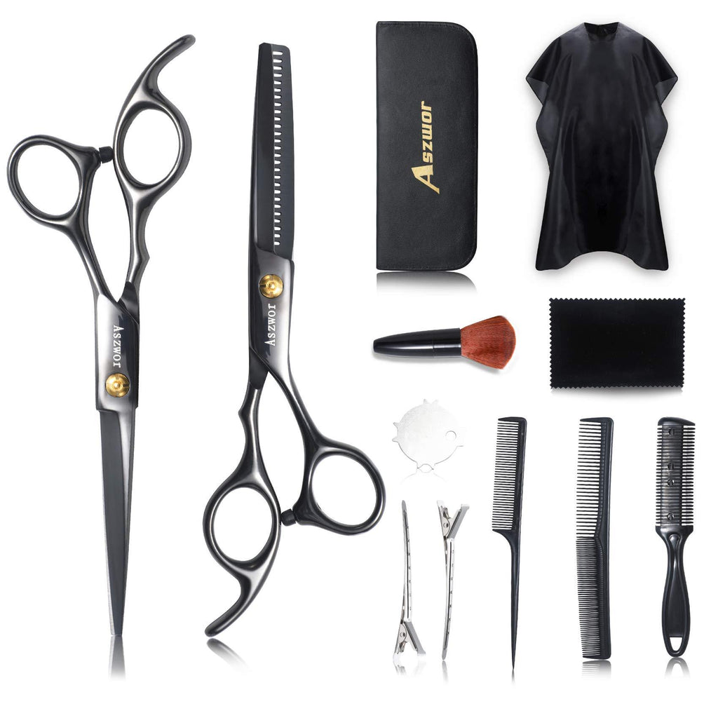 [Australia] - Hair Cutting Scissors Set by Aszwor Hairdressing Shears Kit 12 PCS Professional Haircut Scissors Kit with Hair Cutting Scissors, Thinning Shears, Multi Use Haircut Kit for Home Salon Barber Black- 12 in 1 