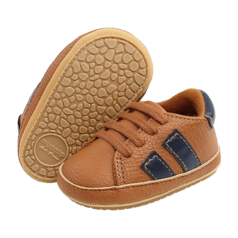 [Australia] - Baby Girls Boys Sneakers Anti-Slip Rubber Sole PU Leather Toddler Crib Shoes for Baby 0-18 Months 1brown 0-6 Months Infant 