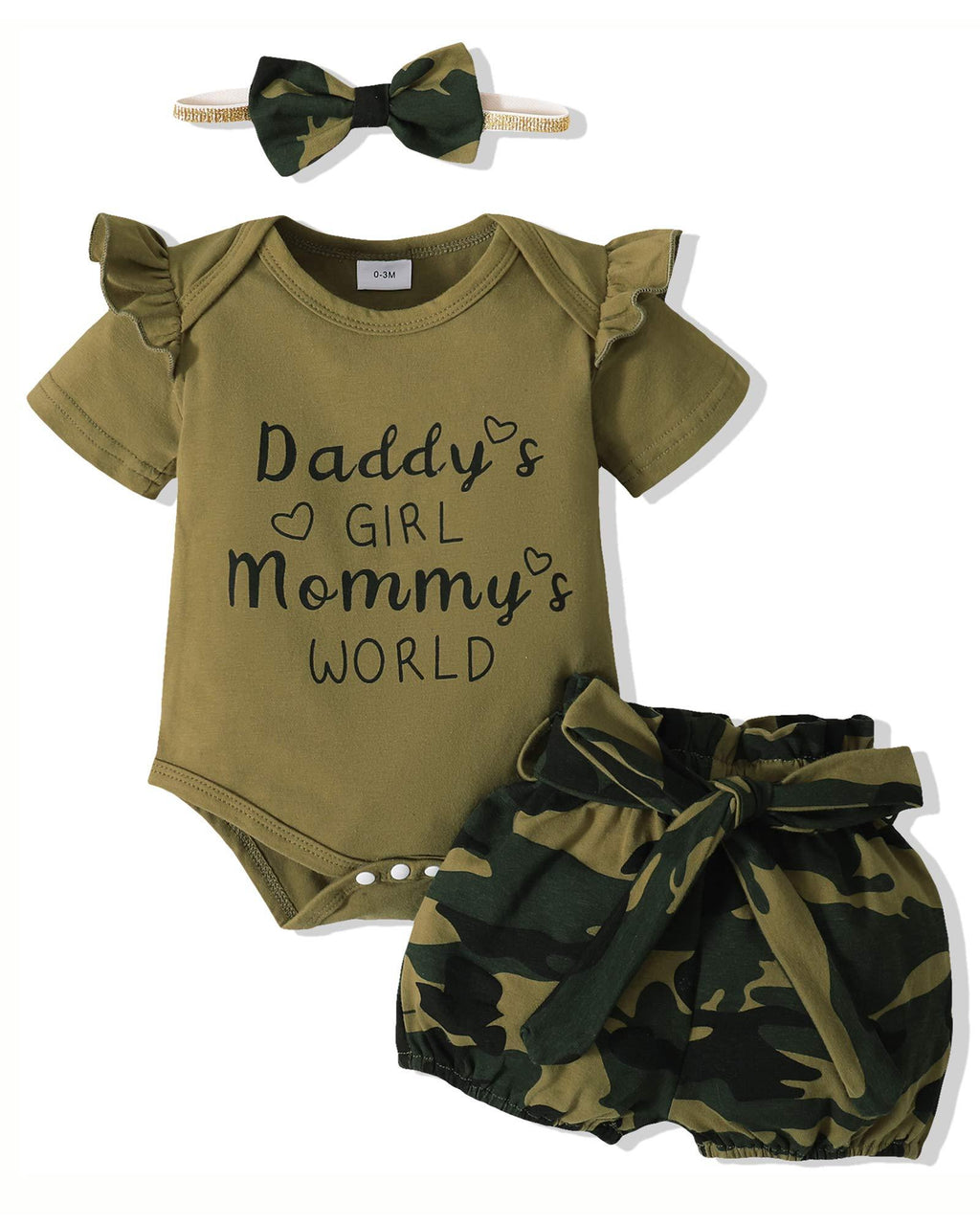 [Australia] - Newborn Girl Clothes Romper Infant Girl Clothes Letter Printed Baby Girls' Clothing Floral Summer Shorts Set Camo 0-3 Months 