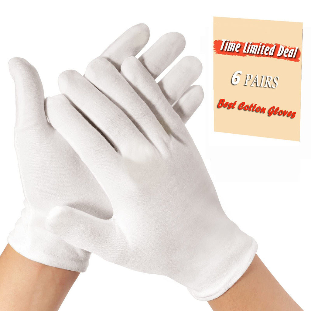 [Australia] - Occan Moisturizing Gloves Overnight for Men and Women, White Cotton Hand Therapy Gloves for Moisturizing Hands Bedtime, Eczema, Jewelry, Costume (6 Pairs) 6 Pair (Pack of 1) 