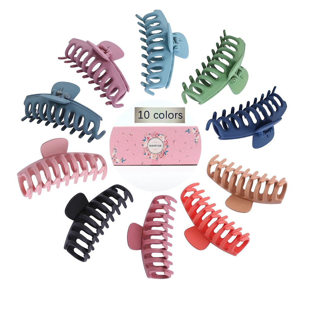 [Australia] - 10 Colors Hair Big Claw Clips 4 Inch Matte Nonslip Large Hair Clamps Fit Thin Hair and Thick Hair Trendy Jaw Hair Clips Strong Hold Hair Clips suitable for Women Fashion Hair Styling Accessories. 