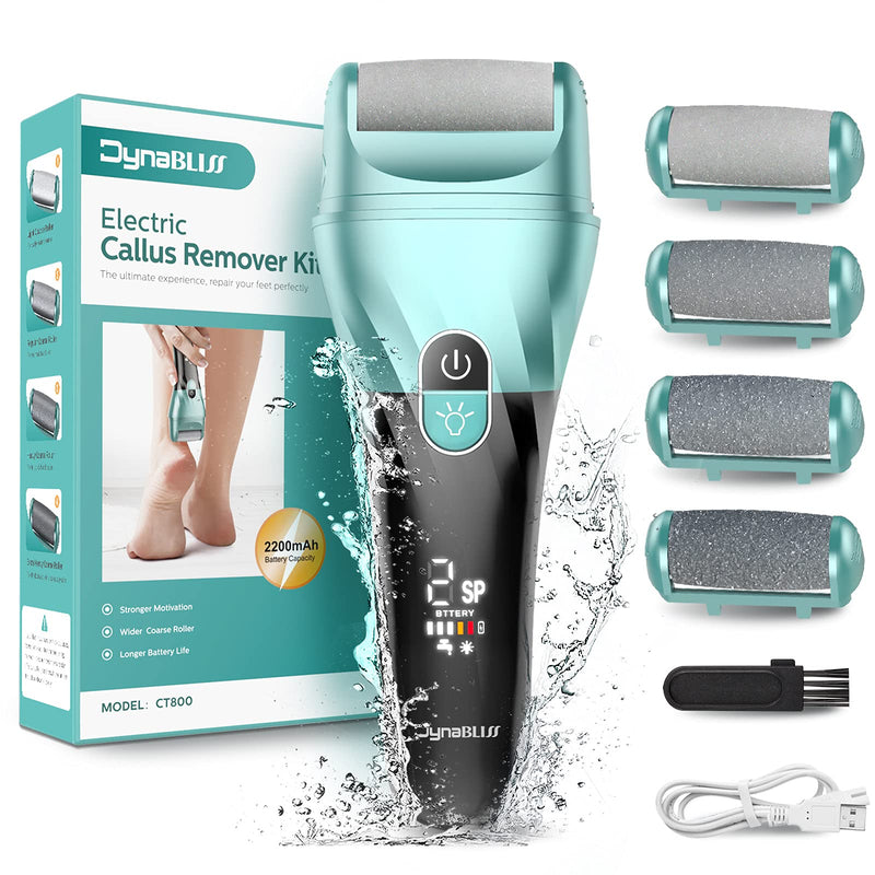[Australia] - Electric Foot File Callus Remover Rechargeable, DynaBliss Upgraded Electric Callus Remover, Pedicure Tools with 4 Roller Heads, LED Light, 2 Speed, LED Display, Best for Dead, Hard Cracked Dry Skin Green 