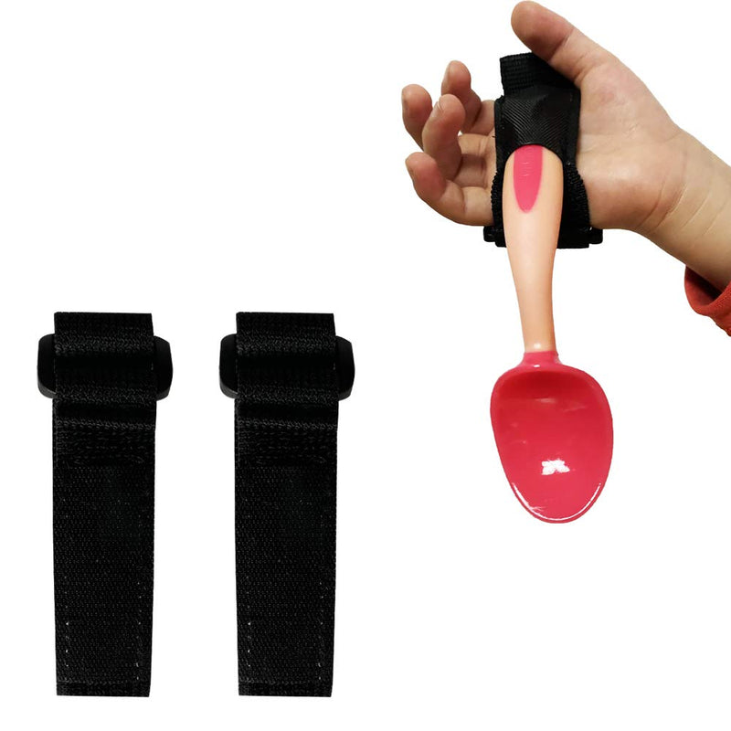 [Australia] - Adaptive Aid Elastic Utensil Cuff Holder Strap 2 Pieces Adjustable Eating Assistance Hand Strips for Kids and Elderly Tremor Patients with Limited Mobility – Black (1.2 inches) 
