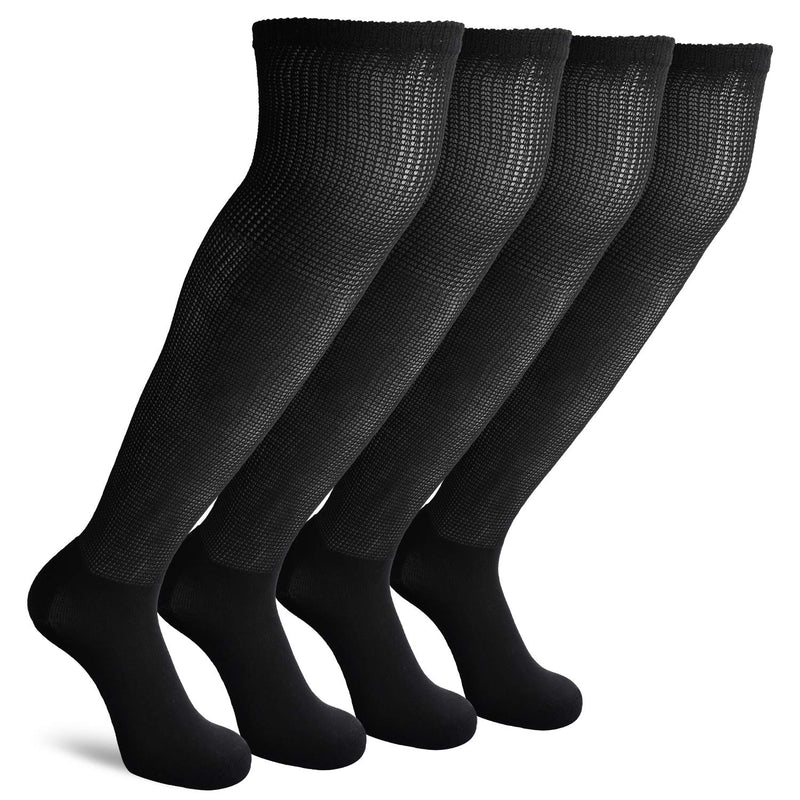 [Australia] - Athlemo Mens Bamboo Diabetic Socks 4 Pairs Circulatory Extra Wide Over The Knee Seamless for Smelly Foot Black 13-15 Black(4 Pairs) Sock size 13-15, Mens shoe size 11-14 