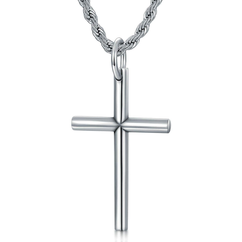 [Australia] - CEKAMA Large Sterling Silver Cross Necklace for Men High Polished Cross Crucifix Pendant Necklace Matte Texture for Teens Boy 22+2" Classic Style 