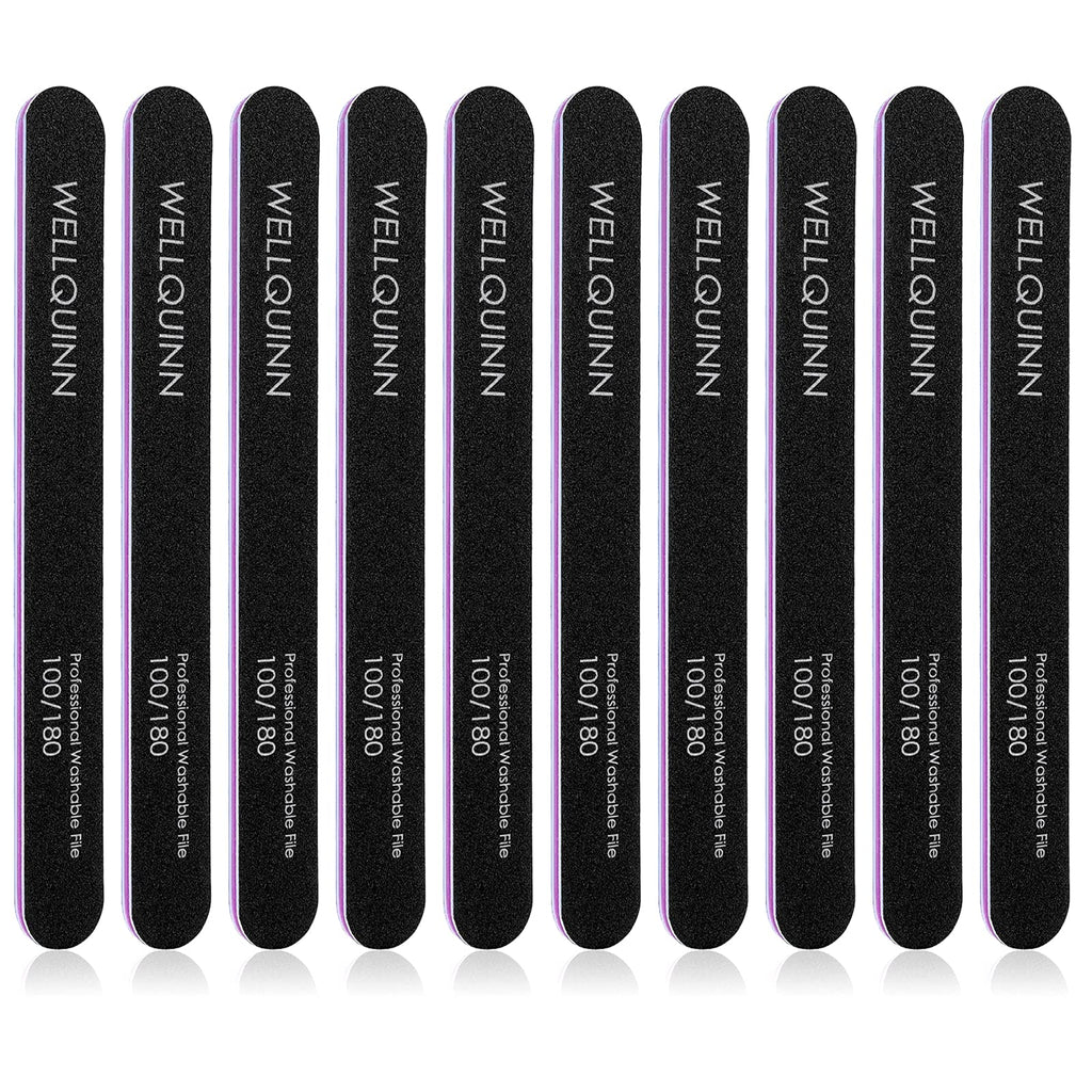 [Australia] - Wellquinn 100/180 Grit Black Nail Files, 10PCS Emery Boards Nail File Dual Sided Washable Manicure and Pedicure Tool for Shaping and Smoothing Finger and Toenails 