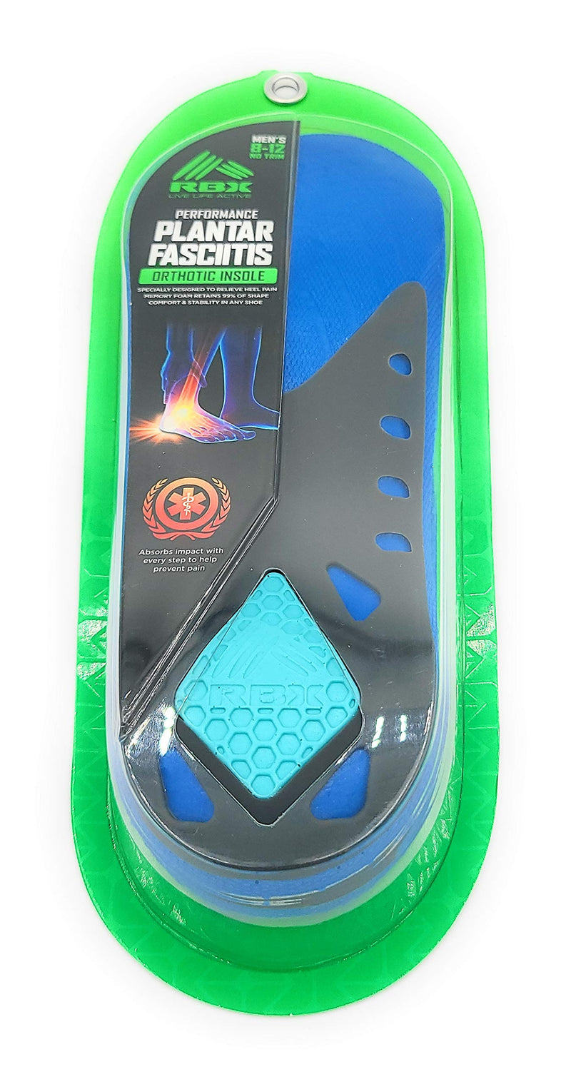[Australia] - RBX Plantar Fasciitis Ortho Insoles, 3/4 Size for Men (Blue) Blue 