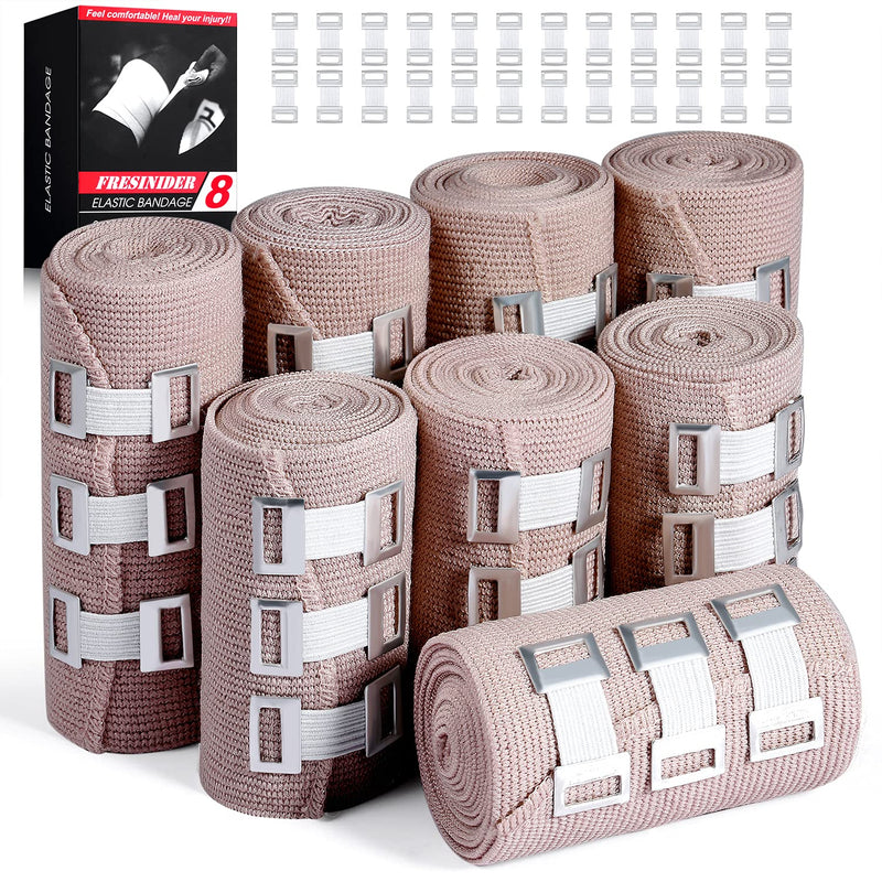 [Australia] - FRESINIDER Elastic Bandage Wrap 8 Pack(4 X 3" + 4 X 4" Wide Rolls) + 48 Clips | Stretch Compression Bandage Stretches up to 15ft | Ideal for Medical, Sports, Sprains, Calf, Ankle & Foot 8Pack 