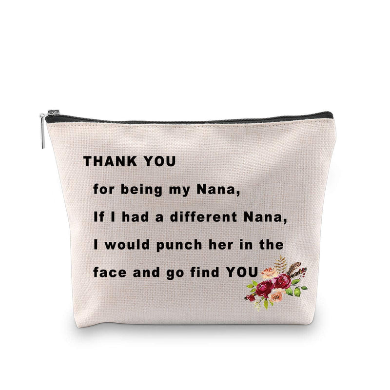 [Australia] - PXTIDY Nana Makeup Bag Grandma Gift Nana Gift Thank You For Being My Nana Cosmetic Bag Funny Grandmother Makeup Bag Best Nana Ever Gift Nani Gift (beige) beige 