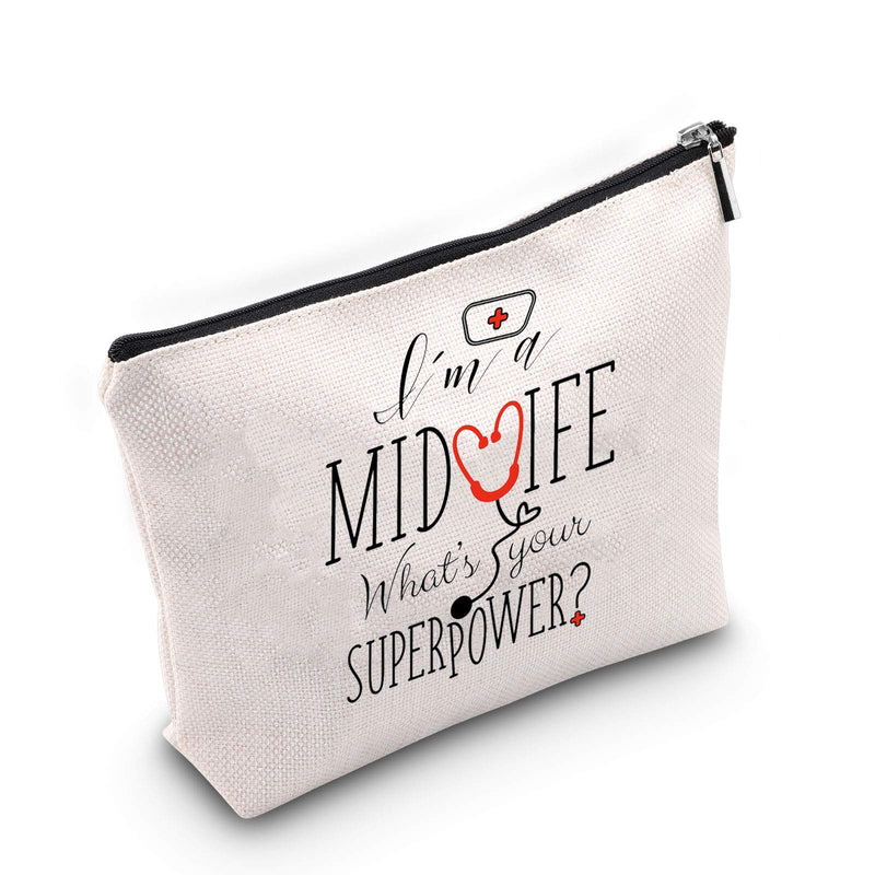 [Australia] - TSOTMO Midwife Makeup Bag Thank You Gifts Doula Nurse Gift Appreciation Gift I'm a Midwife what's your super power Cosmetic Bag (a Midwife) 